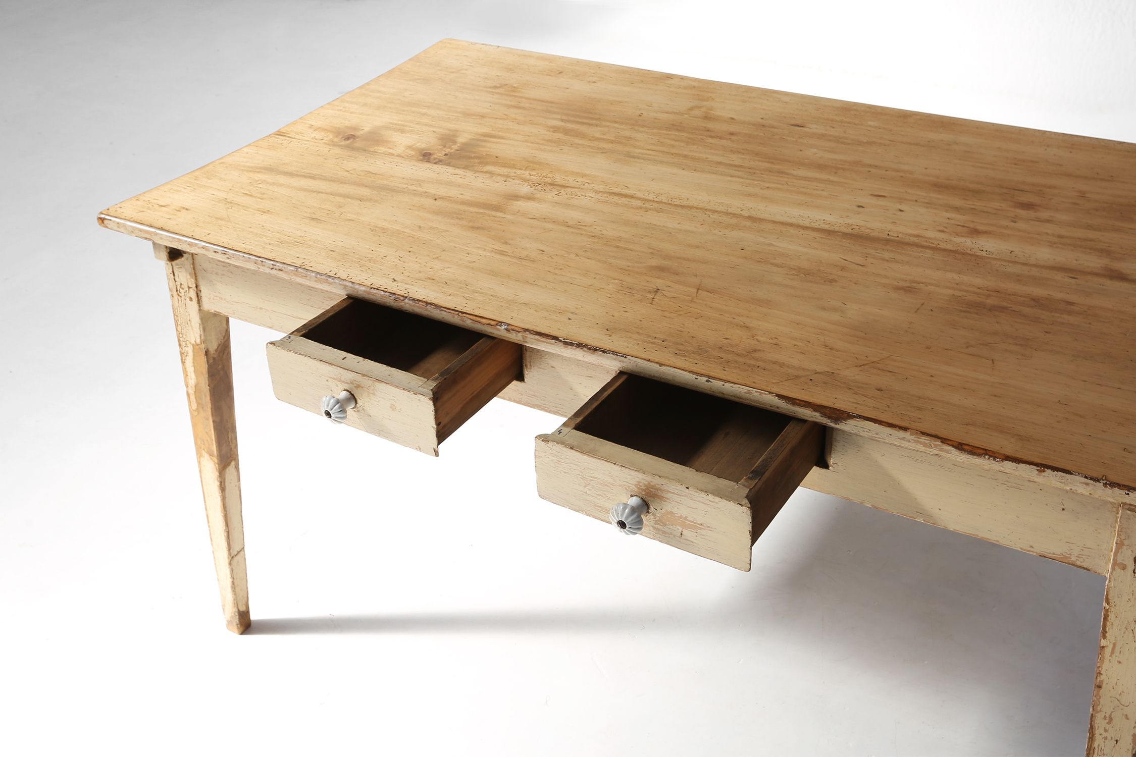 Painted Wooden Farm Table with Tapered Legs, France 1800sthumbnail